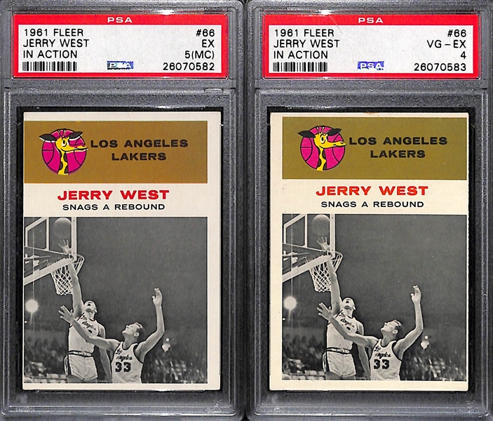 Lot of (2) 1961 Fleer PSA Graded Jerry West In Action #66 Basketball Cards 